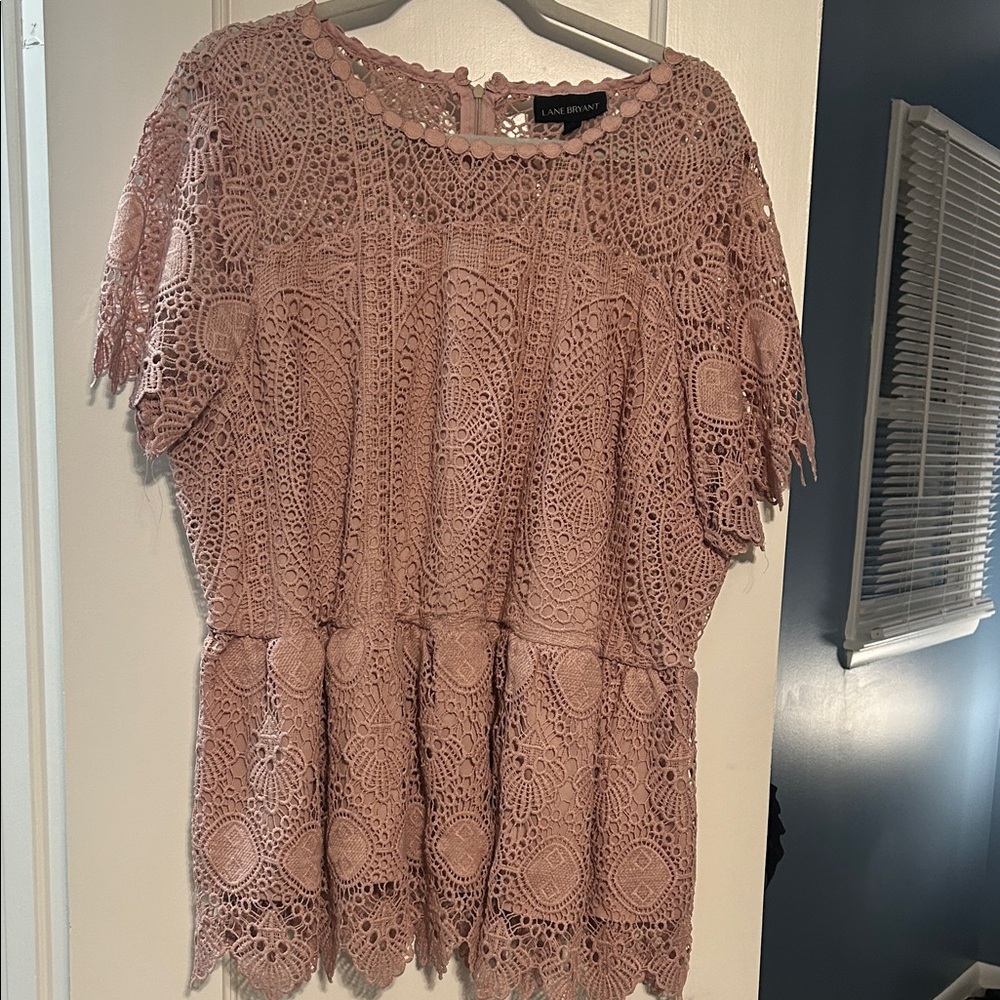 Lane Bryant Dusty Rose Crochet Lace Peplum Blouse